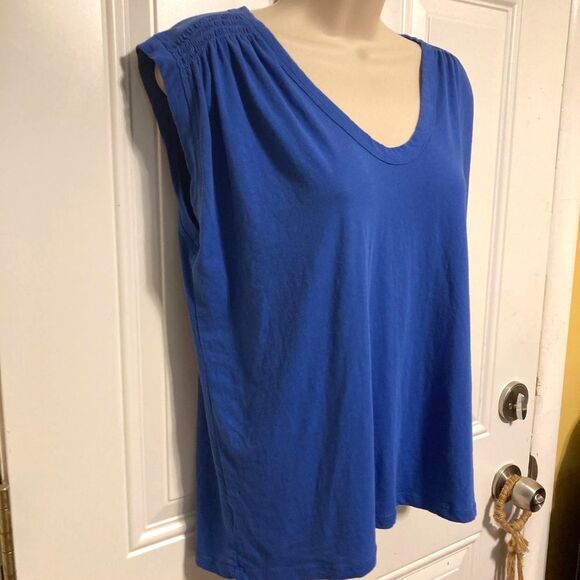 Ann Taylor LOFT Royal Blue Relaxed Muscle Tee Cinched Shoulder Cotton Size Small - Picture 3 of 10